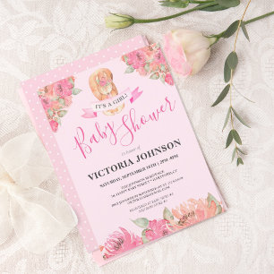 Sweet Boho Floral Squirrel Woodland Baby Shower Invitation