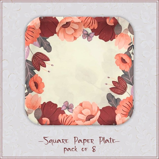 Sweet boho folk art butterfly floral paper plate (Creator Uploaded)