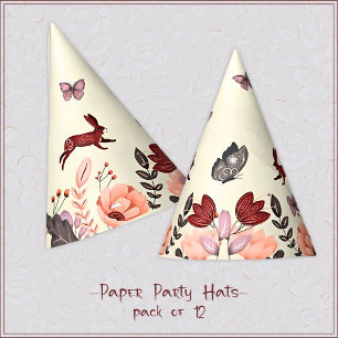 Sweet boho folk art rabbit butterfly floral party hat
