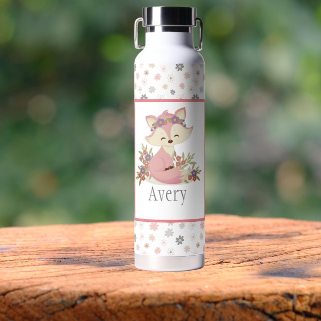 Sweet Boho Fox Personalised   Water Bottle (Creator Uploaded)