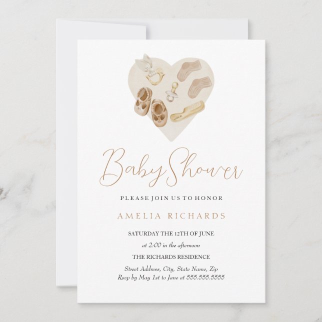 Sweet Boho Heart Blue Baby Shower Invitation (Front)
