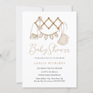 Sweet Boho Neutral Dusty Blue Baby Shower Invitation