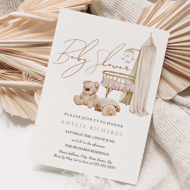 Sweet Boho Nursery Blue Baby Shower Invitation (Creator Uploaded)