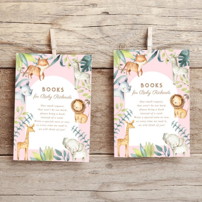 Sweet boho safari animals pink books for baby enclosure card (Creator Uploaded)