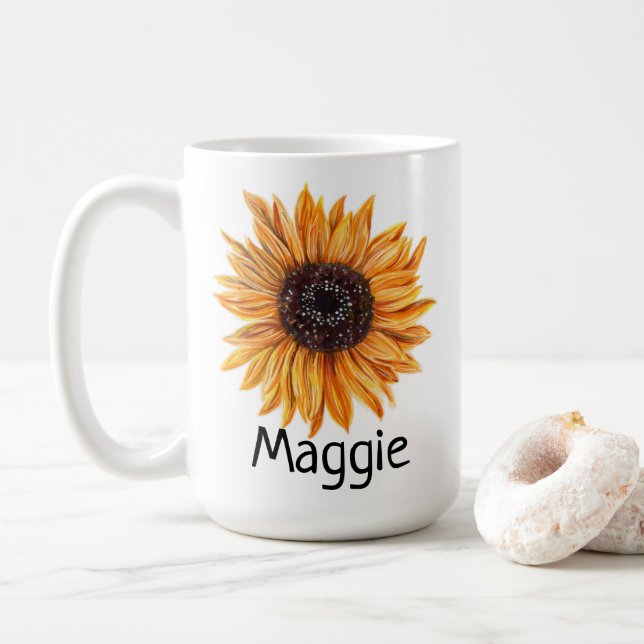  Sweet Boho Sunflower Right Handed 15oz Coffee Mug (With Donut)