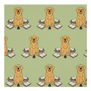 Sweet Books Writing Lovers Retriever Pattern Art Poster