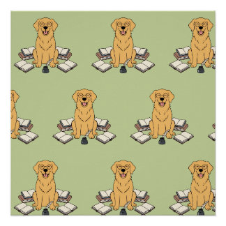 Sweet Books Writing Lovers Retriever Pattern Art Poster
