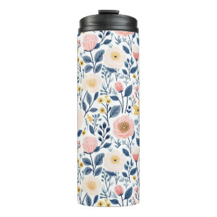 Sweet Botanical Ditsy Floral White Background Natu Thermal Tumbler