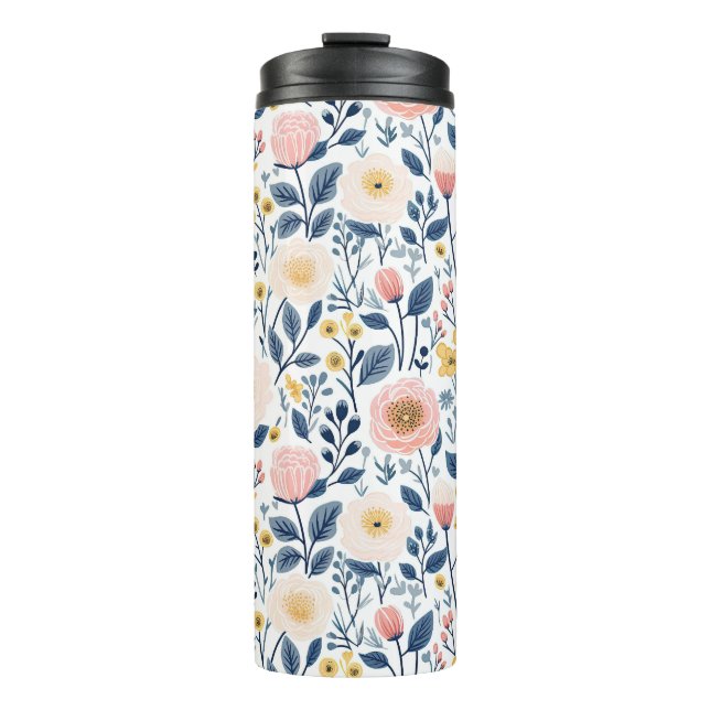 Sweet Botanical Ditsy Floral White Background Natu Thermal Tumbler (Front)