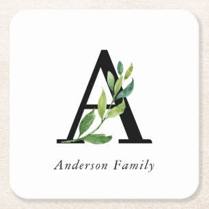Sweet Botanical Monogram Square Paper Coaster