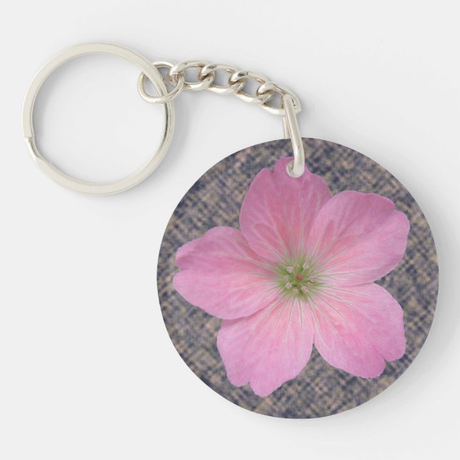 Sweet Botanical Pink Geranium Flower Key Ring (Front)