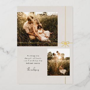 Sweet Bow Family + Friendship Modern Two Photo Foil Holiday Card