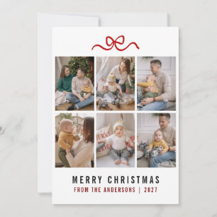 Sweet Bow Merry Christmas 6 Photo Grid Family Holiday Card