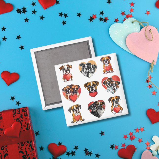 Sweet Boxer Dog and Heart Watercolor  Magnet (Sweet Boxer Dog and Heart Watercolor Magnet)