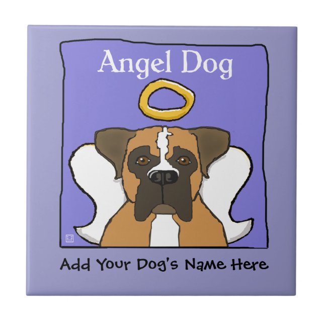 Sweet Boxer Dog Angel Memorial Tile (Front)