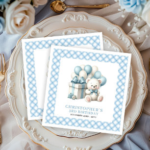 Sweet Boy Birthday Napkins Teddy Bear Balloons Set