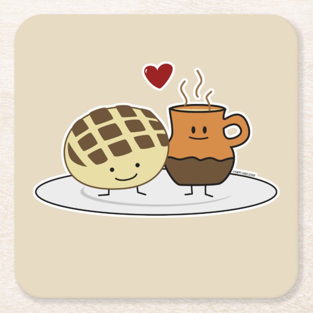 Sweet Bread Hot Chocolate Pan dulce Mexican concha Square Paper Coaster (Front)