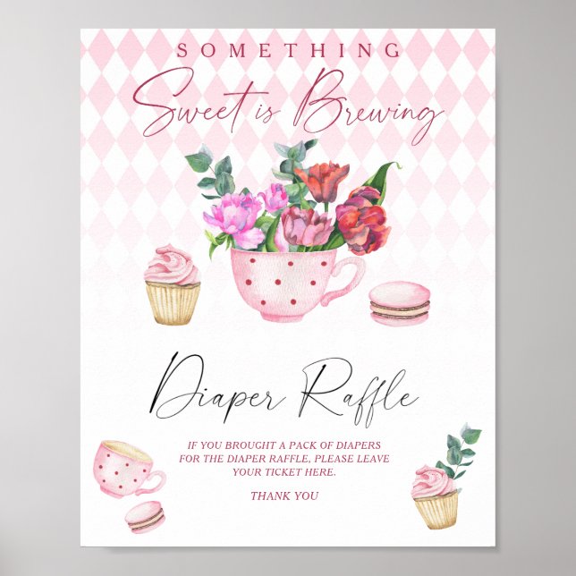 Sweet brewing tea party baby shower Diaper raffle Poster (Front)