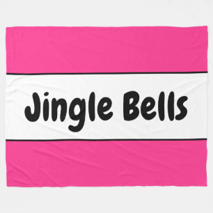 Sweet Bright Candy Cane Pink White "Jingle Bells" Fleece Blanket