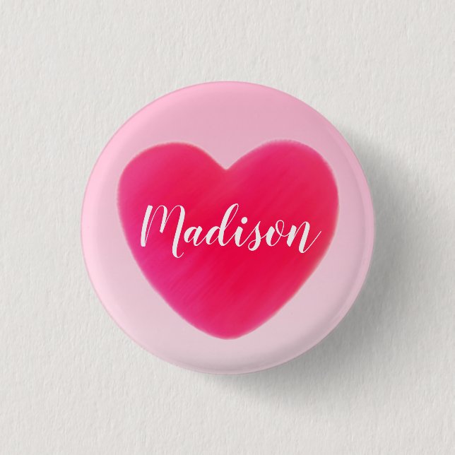 Sweet Bright Pink Heart Personalised 3 Cm Round Badge (Front)