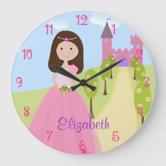 Sweet Brown Hair Princess Personalised Large Clock