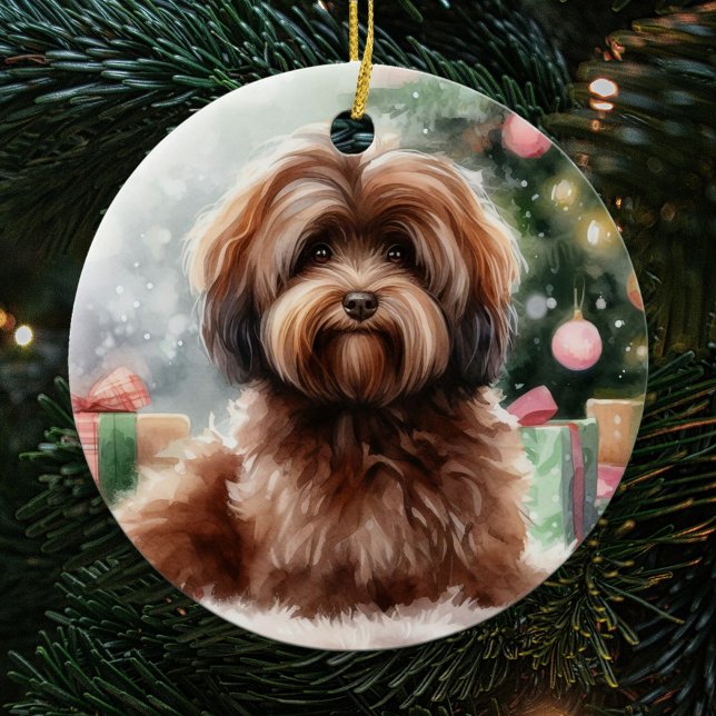 Sweet Brown Havanese Dog Christmas Ceramic Tree Decoration (Creator Uploaded)