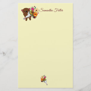Sweet Brown Teddy Bear with Bouquet, Stationery