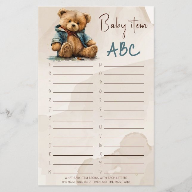 Sweet brown watercolor teddy bear Baby Shower (Front)
