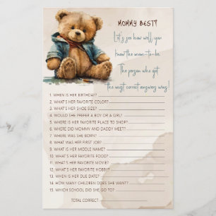 Sweet brown watercolor teddy bear Baby Shower