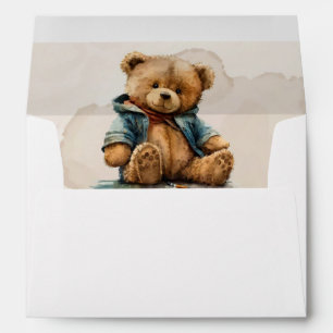 Sweet brown watercolor teddy bear Baby Shower Envelope