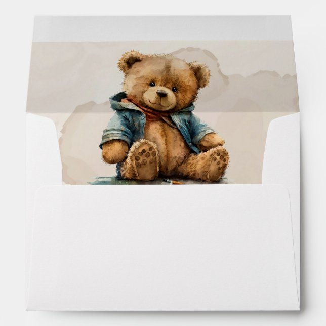 Sweet brown watercolor teddy bear Baby Shower Envelope (Back (Bottom))