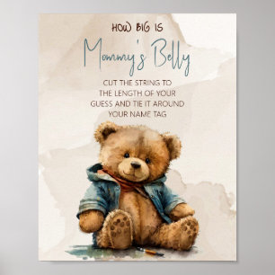 Sweet brown watercolor teddy bear Baby Shower Poster