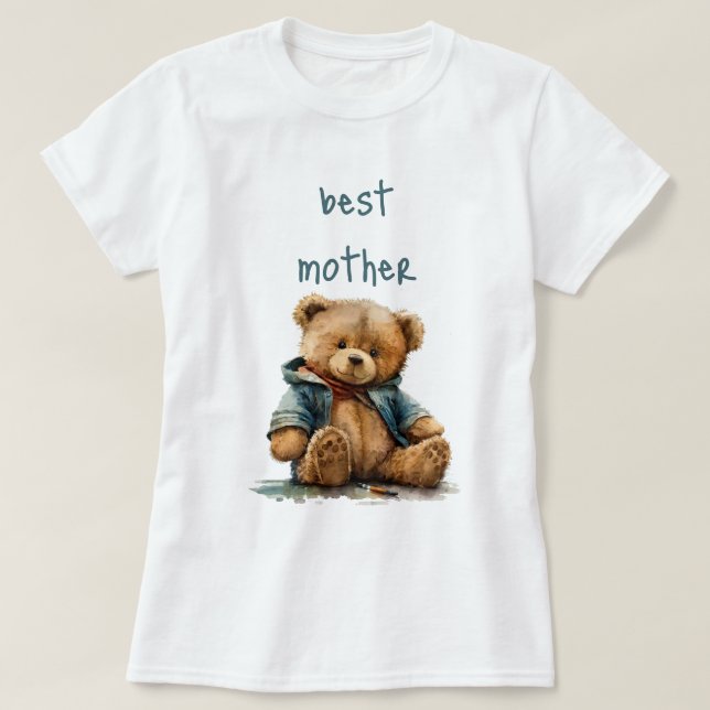 Sweet brown watercolor teddy bear Baby Shower T-Shirt (Design Front)