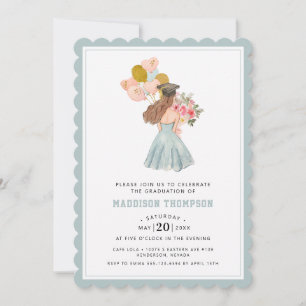 Sweet Brunette Girl Watercolor Graduation Invitation
