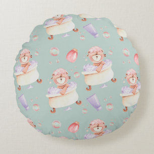Sweet Bubble Bath Bear Pattern Round Cushion