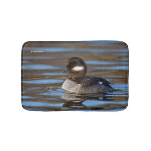 Sweet Bufflehead Duck on Sunlit Waters Bath Mat