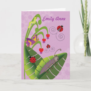 Sweet Bugs Kids at Camp Personalised Name for Girl Card