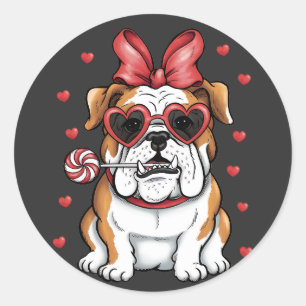 Sweet Bulldog with Lollipop Valentine's Day. Classic Round Sticker