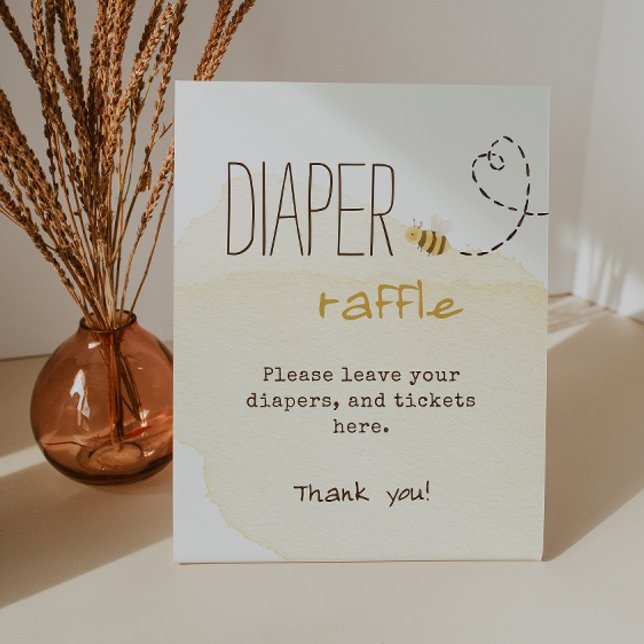 Sweet Bumble Bee Baby Shower Diaper Raffle Pedestal Sign (Creator Uploaded)