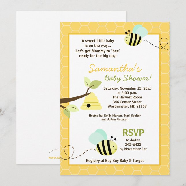 Sweet Bumble Bee Mummy to Bee Baby Shower Invite (Front/Back)