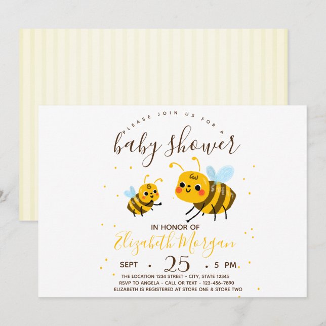 Sweet Bumble Bee,Stripes Baby Shower Invitation (Front/Back)