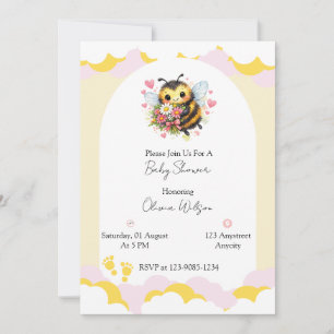 Sweet Bumblebee with a Floral Bouquet Invitation