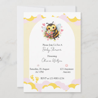 Sweet Bumblebee with a Floral Bouquet Invitation