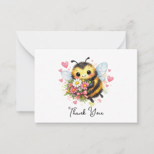 Sweet Bumblebee with a Floral Bouquet Thank You Card