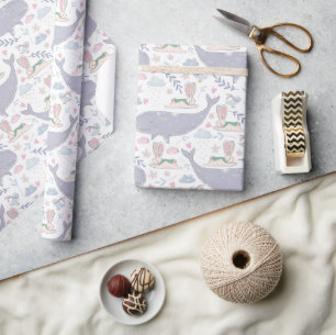 Sweet Bunnies and Whales with Botanicals Wrapping Paper