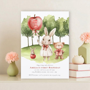 Sweet Bunny Apple First Birthday Invitation