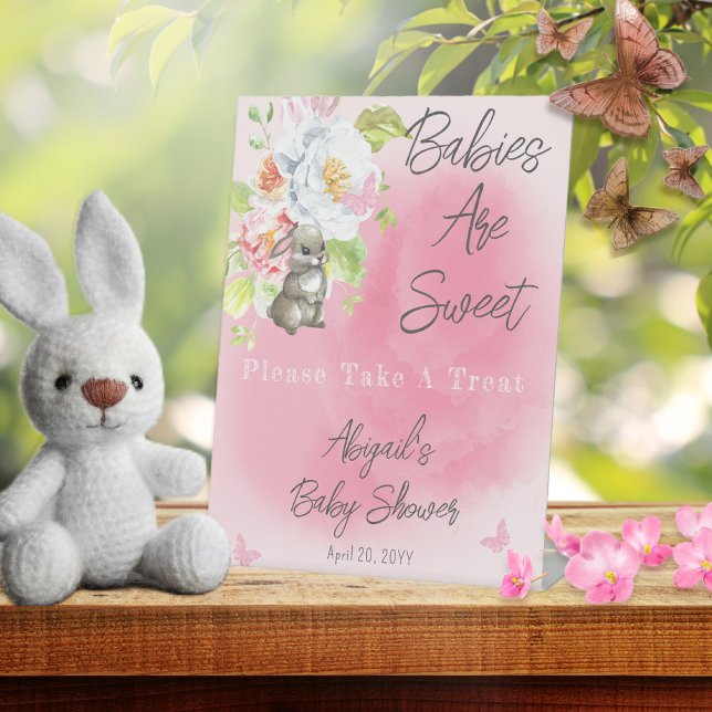 Sweet Bunny Baby Shower Babies Are Sweet Treats Pedestal Sign (Creator Uploaded)