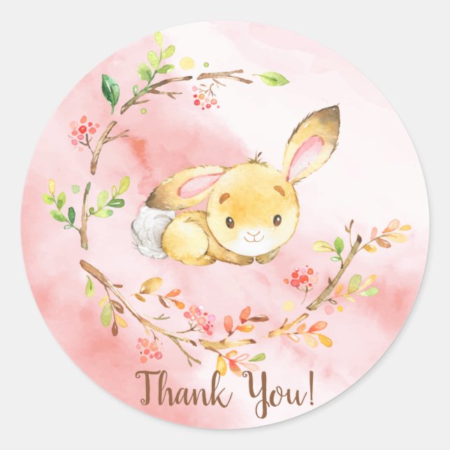 Sweet Bunny Baby Shower Thank You Favour Sticker (Front)