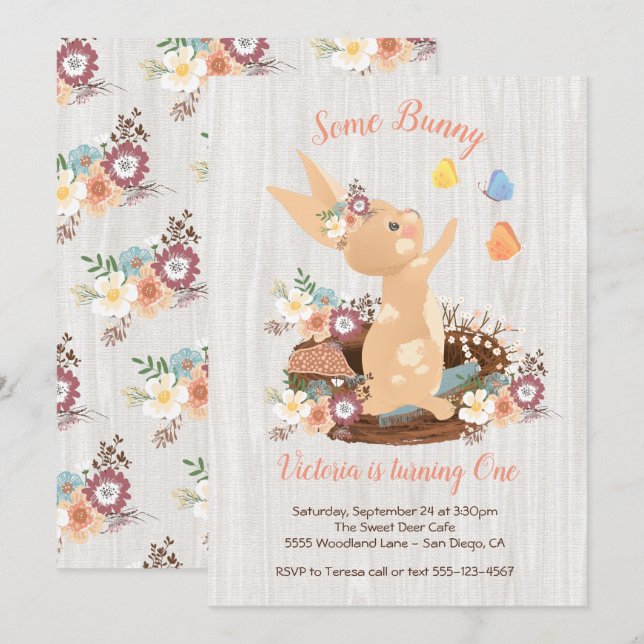 Sweet Bunny Birthday Party Invitations (Front/Back)
