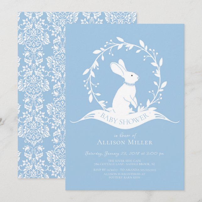 Sweet Bunny Boys Baby Shower Invitation (Front/Back)
